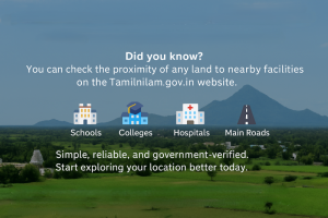 A scenic landscape view showcasing the serene surroundings of Tiruvannamalai. The image highlights the proximity of real estate plots to key landmarks such as temples, schools, hospitals, and main roads, ensuring informed investment decisions. The natural beauty and urban connectivity are seamlessly blended, offering a peaceful yet accessible living experience.